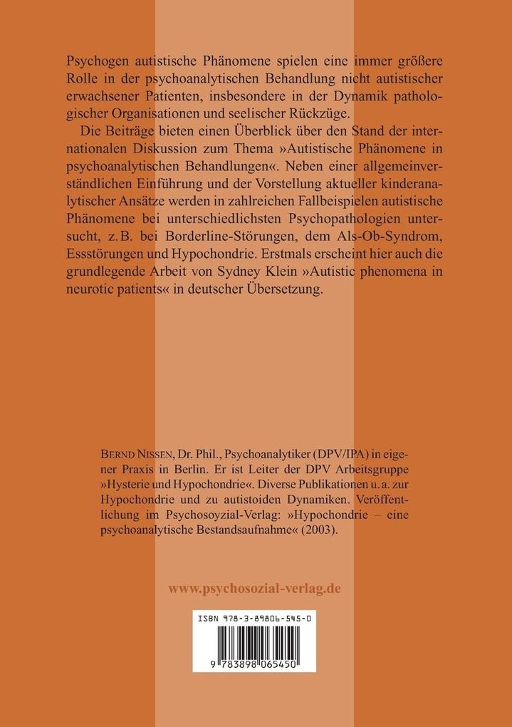 Weitere Ansicht: Autistische Phänomene in psychoanalytischen Behandlungen | Bernd Nissen