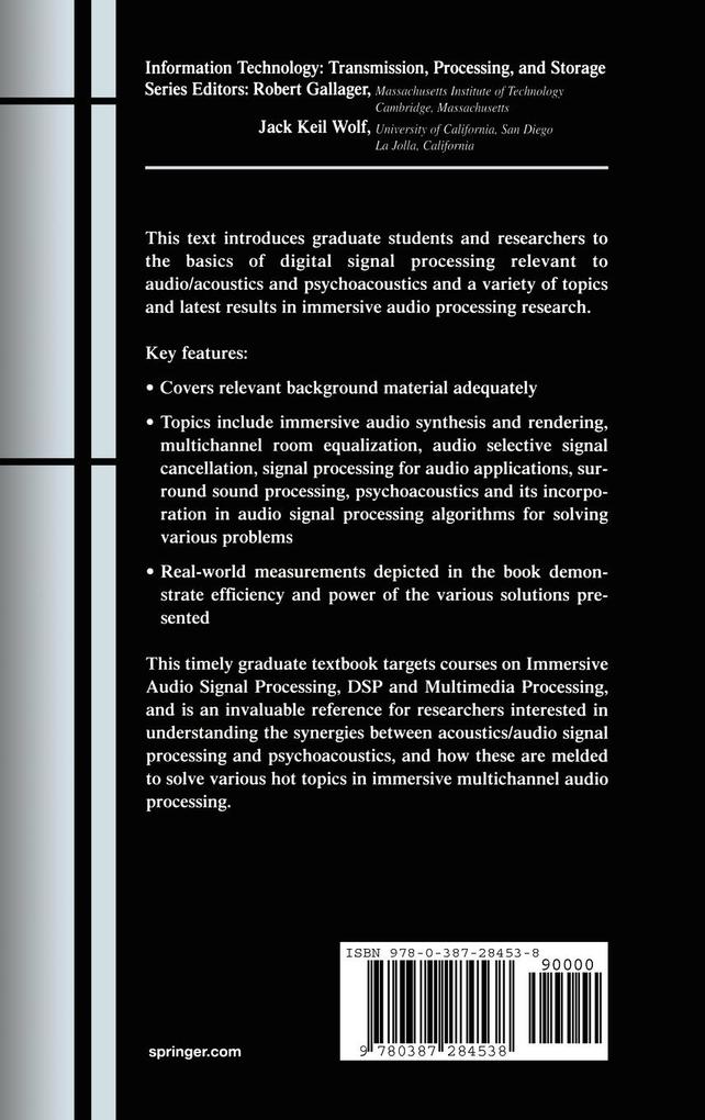Weitere Ansicht: Immersive Audio Signal Processing | Sunil Bharitkar, Chris Kyriakakis