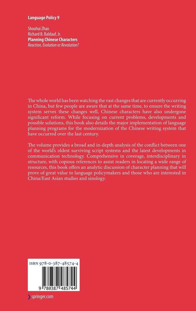 Weitere Ansicht: Planning Chinese Characters | Shouhui Zhao, Richard B Jr Baldauf
