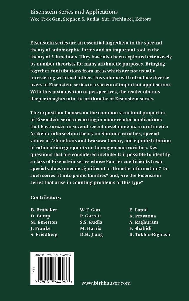 Weitere Ansicht: Eisenstein Series and Applications