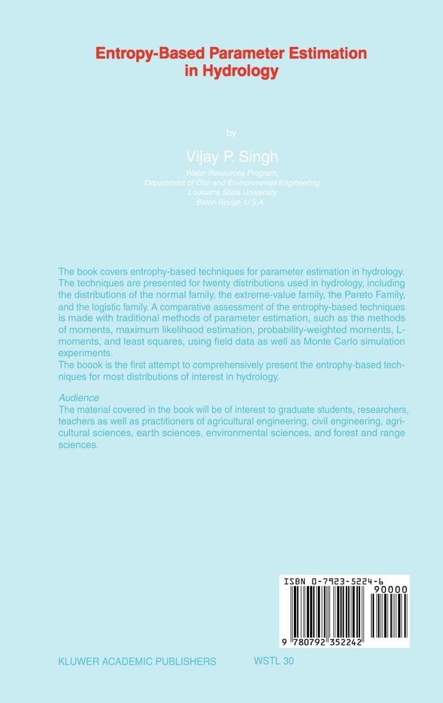 Weitere Ansicht: Entropy-Based Parameter Estimation in Hydrology | V.P. Singh, Vijay P. Singh