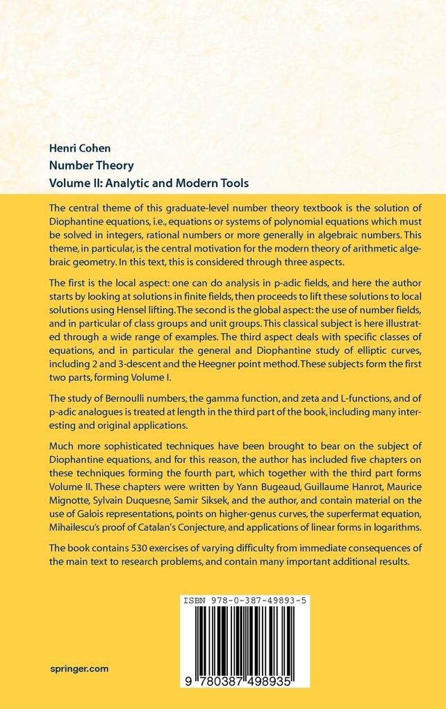 Weitere Ansicht: Number Theory, Volume 2 | Henri Cohen