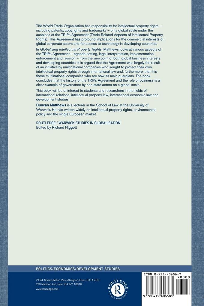 Weitere Ansicht: Globalising Intellectual Property Rights | Duncan Matthews