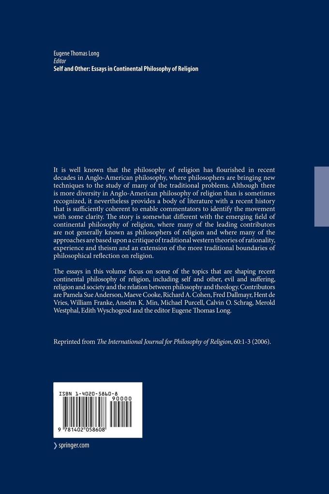 Weitere Ansicht: Self and Other: Essays in Continental Philosophy of Religion
