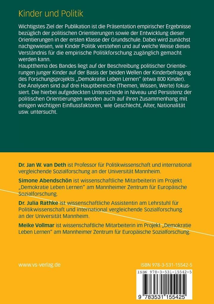 Weitere Ansicht: Kinder und Politik | Jan W. van Deth, Simone Abendschön, Julia Rathke, Meike Vollmar