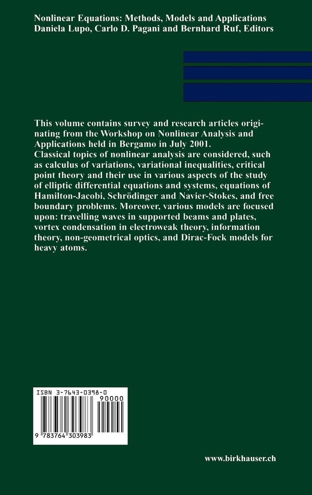 Weitere Ansicht: Nonlinear Equations: Methods, Models and Applications