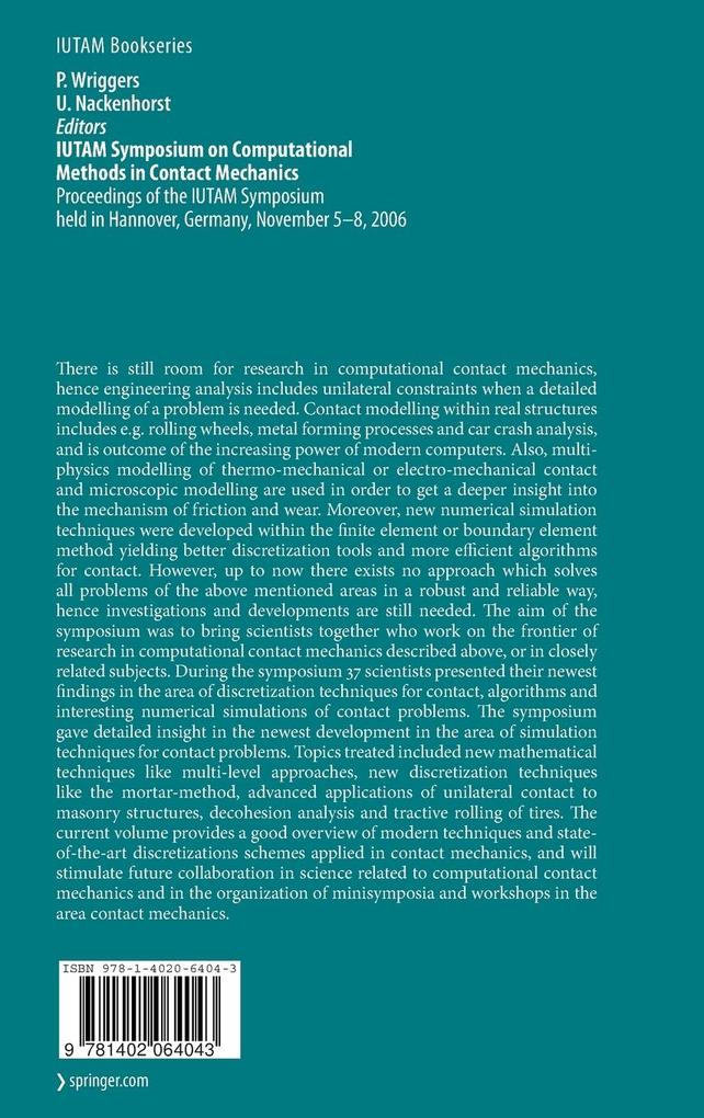 Weitere Ansicht: IUTAM Symposium on Computational Methods in Contact Mechanics