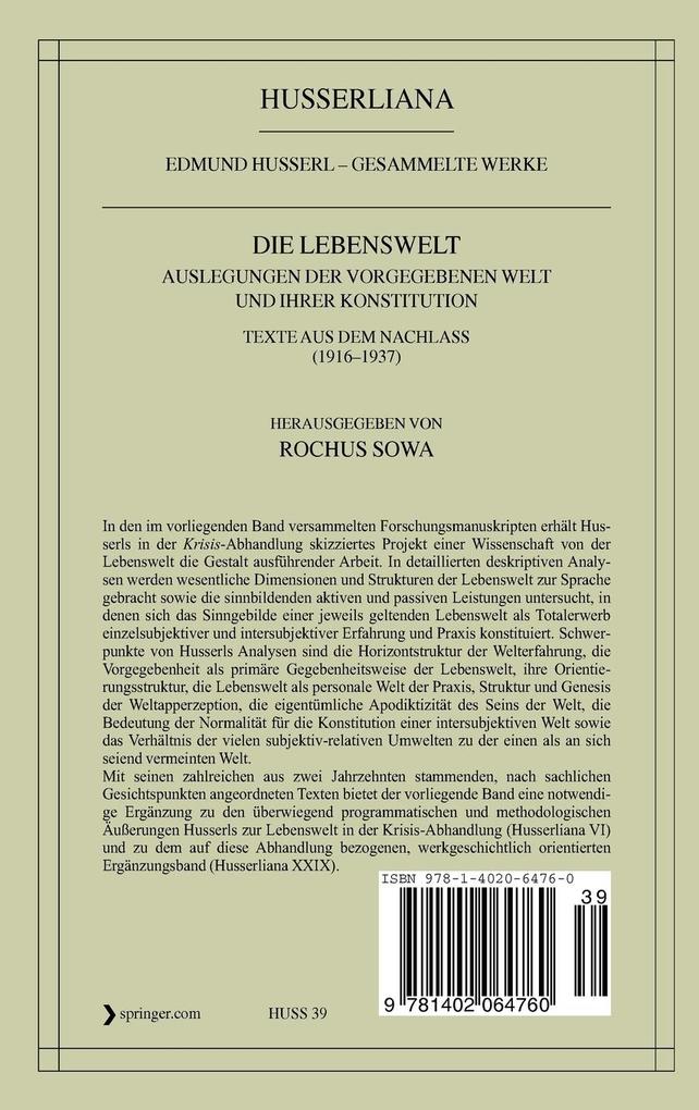 Weitere Ansicht: Die Lebenswelt | Edmund Husserl