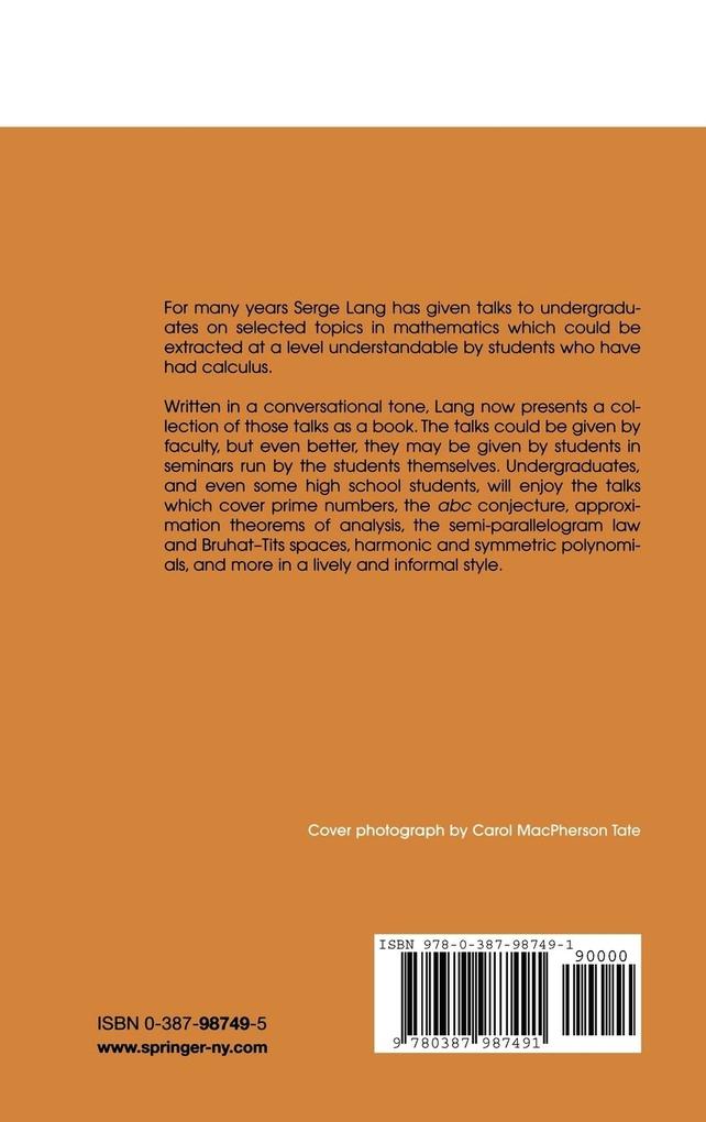 Weitere Ansicht: Math Talks for Undergraduates | Serge Lang