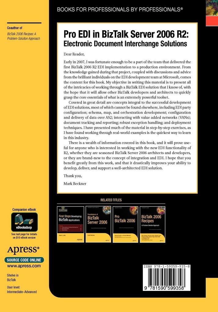 Weitere Ansicht: Pro EDI in BizTalk Server 2006 R2 | Mark Beckner