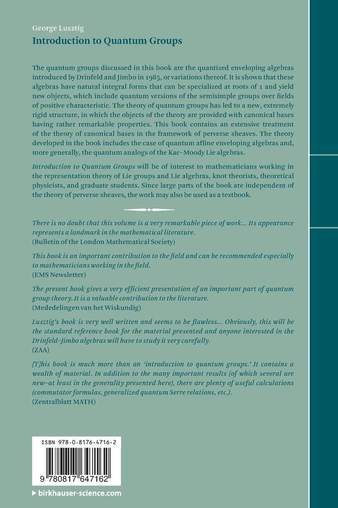 Weitere Ansicht: Introduction to Quantum Groups | George Lusztig