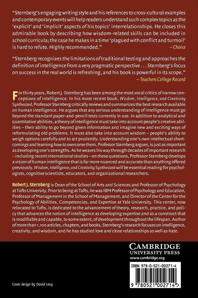 Weitere Ansicht: Wisdom, Intelligence, and Creativity Synthesized | Robert J. Sternberg