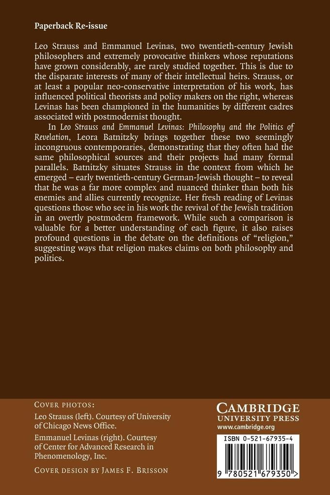 Weitere Ansicht: Leo Strauss and Emmanuel Levinas | Leora Batnitzky