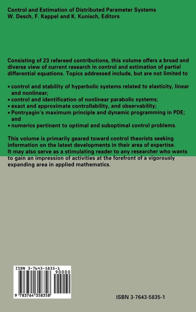 Weitere Ansicht: Control and Estimation of Distributed Parameter Systems