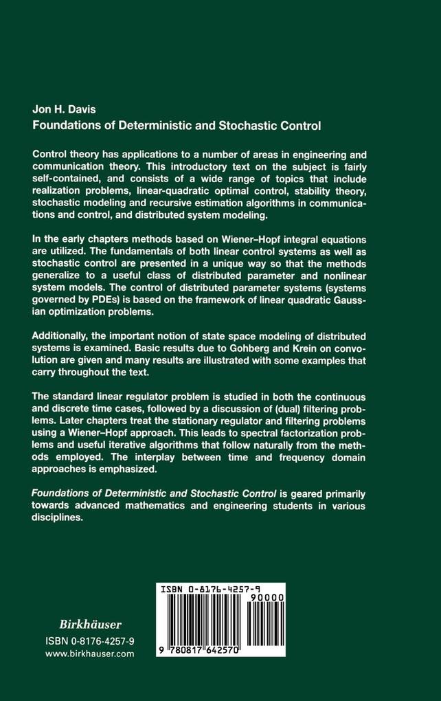 Weitere Ansicht: Foundations of Deterministic and Stochastic Control | Jon H. Davis
