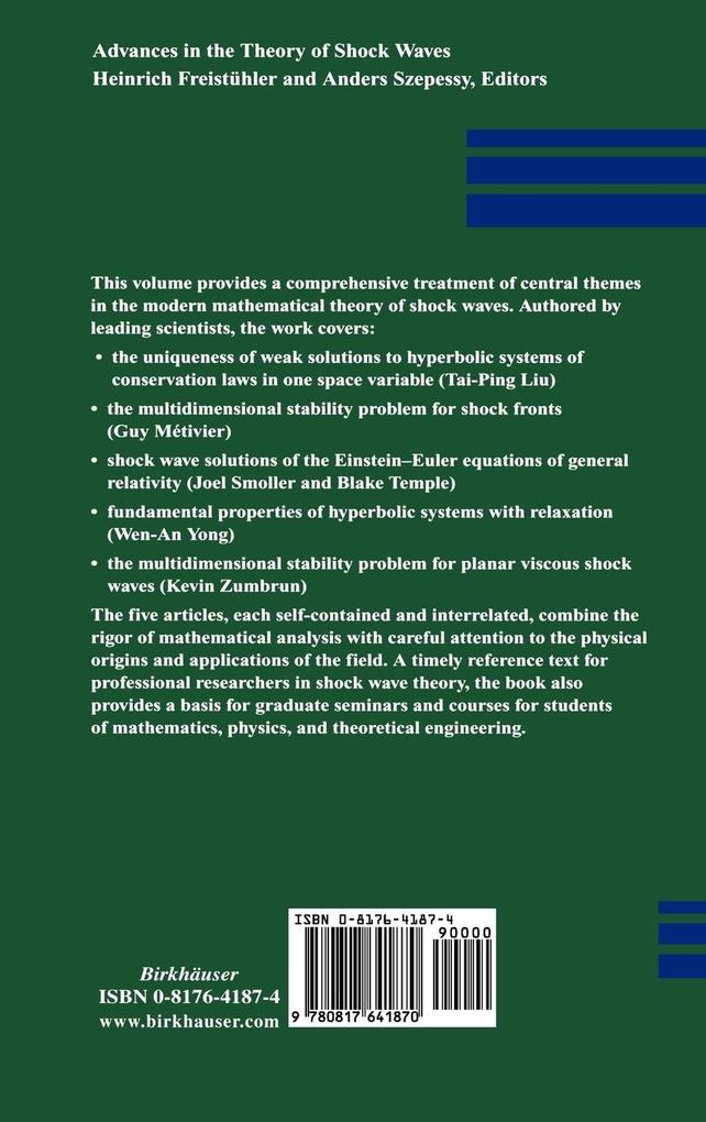 Weitere Ansicht: Advances in the Theory of Shock Waves | T.-P. Liu, G. Metivier, J. Smoller, B. Temple, W.-A. Yong