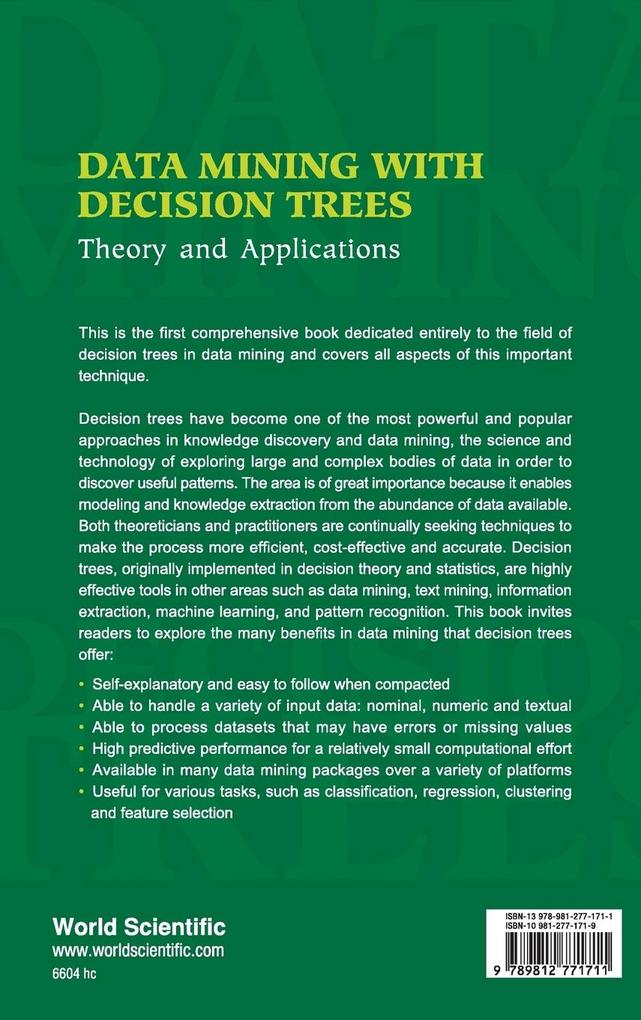 Weitere Ansicht: DATA MINING WITH DECISION TREES (V69) | Rokach Lior