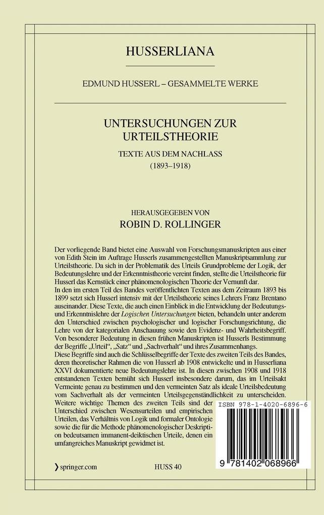 Weitere Ansicht: Edmund Husserl. Untersuchungen zur Urteilstheorie | Edmund Husserl