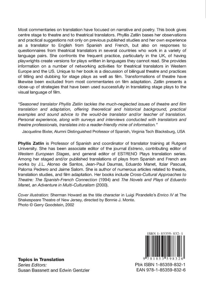 Weitere Ansicht: Theatrical Translation and Film Adaptation | Phyllis Zatlin