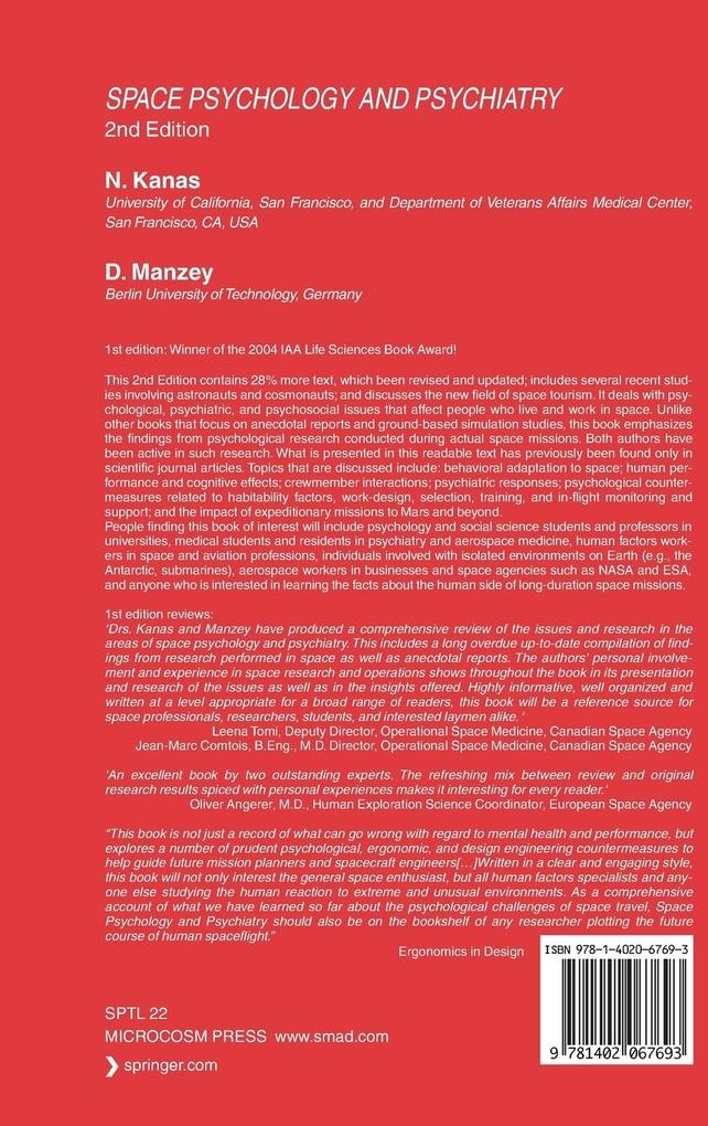 Weitere Ansicht: Space Psychology and Psychiatry | Nick Kanas, Dietrich Manzey