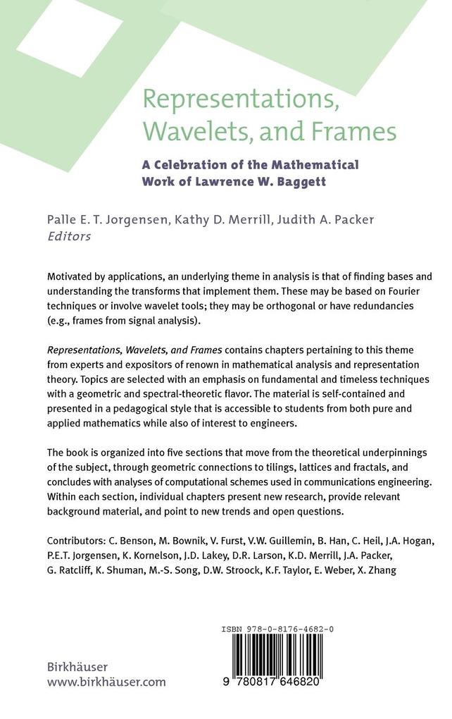 Weitere Ansicht: Representations, Wavelets, and Frames