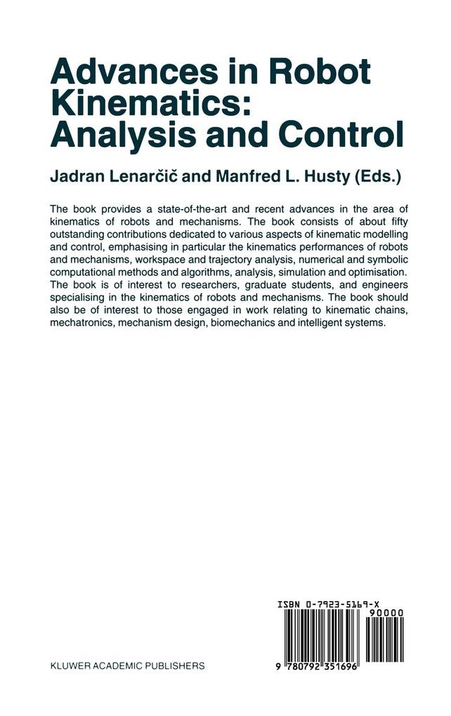Weitere Ansicht: Advances in Robot Kinematics: Analysis and Control