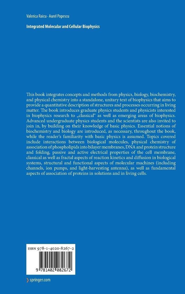 Weitere Ansicht: Integrated Molecular and Cellular Biophysics | Aurel Popescu, Valerica Raicu