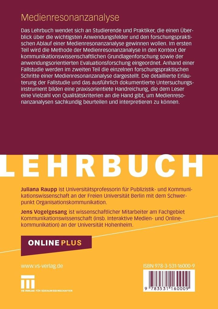 Weitere Ansicht: Medienresonanzanalyse | Juliana Raupp, Jens Vogelgesang