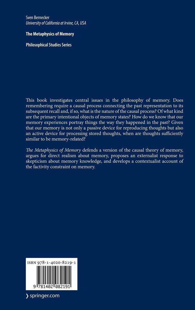 Weitere Ansicht: The Metaphysics of Memory | Sven Bernecker