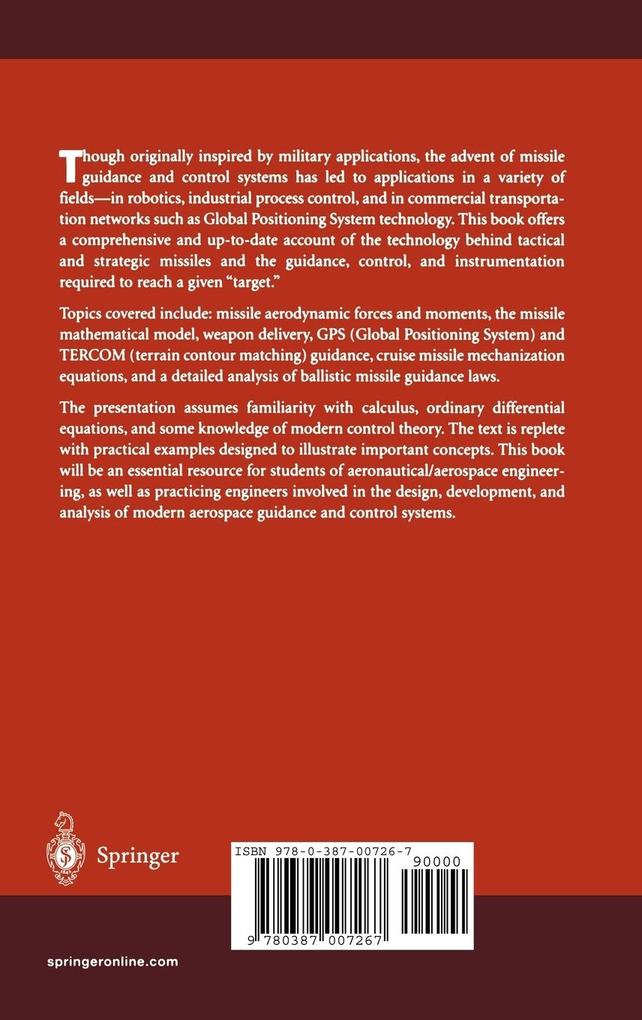 Weitere Ansicht: Missile Guidance and Control Systems | George M. Siouris