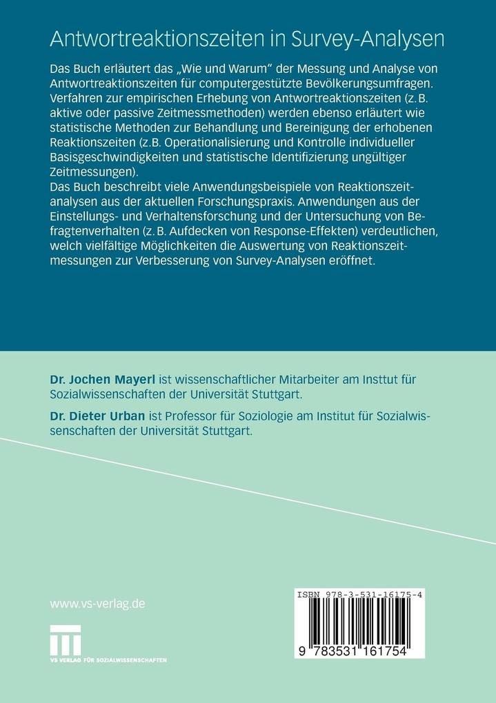 Weitere Ansicht: Antwortreaktionszeiten in Survey-Analysen | Jochen Mayerl, Dieter Urban