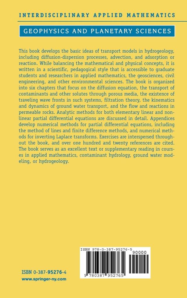 Weitere Ansicht: Transport Modeling in Hydrogeochemical Systems | J.David Logan