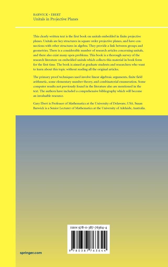 Weitere Ansicht: Unitals in Projective Planes | Susan Barwick, Gary Ebert