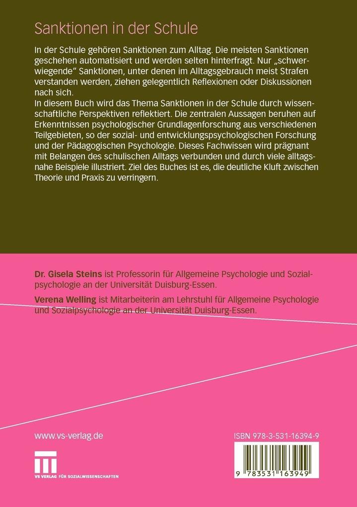 Weitere Ansicht: Sanktionen in der Schule | Gisela Steins, Verena Welling