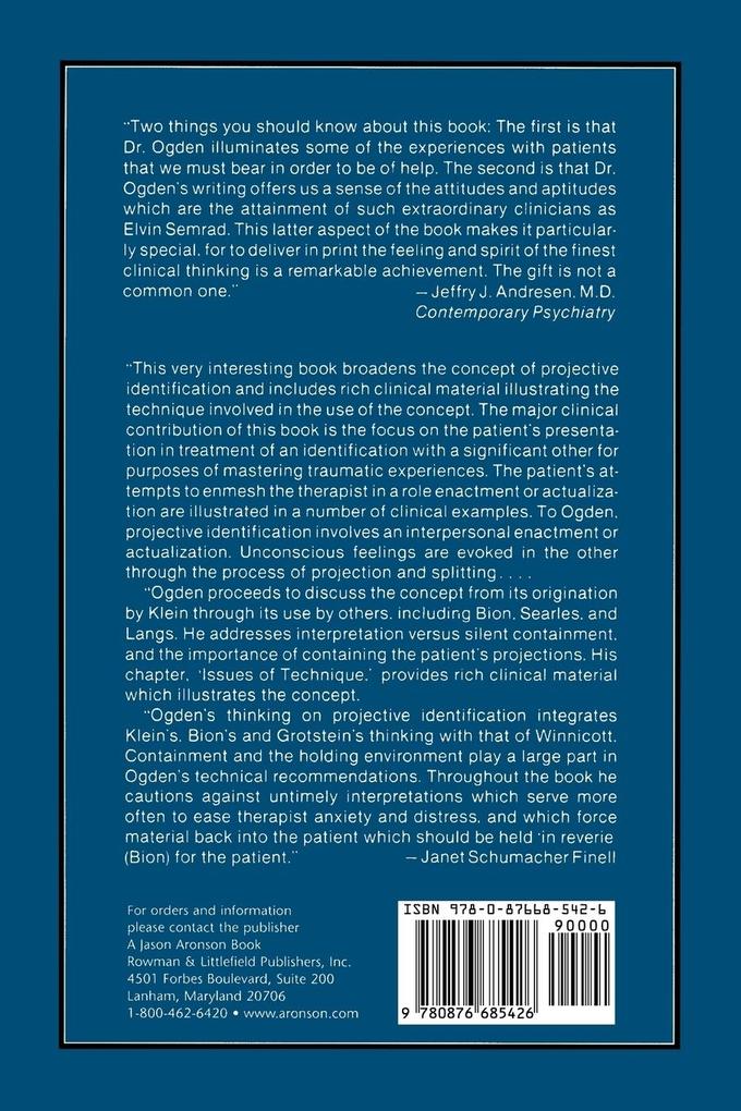 Weitere Ansicht: Projective Identification and Psychotherapeutic Technique | Thomas H. Ogden