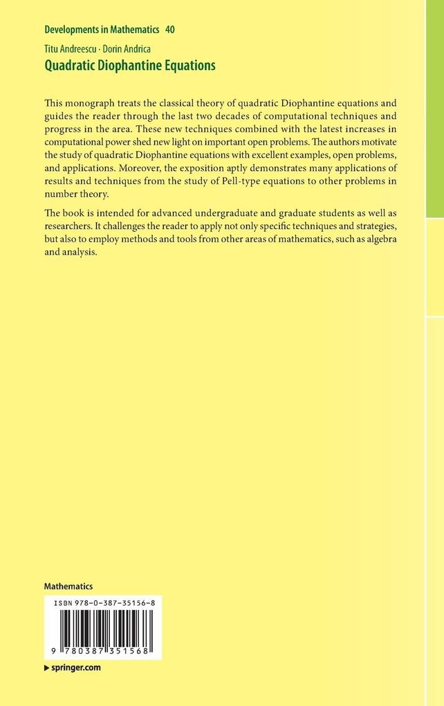 Weitere Ansicht: Quadratic Diophantine Equations | Dorin Andrica, Titu Andreescu