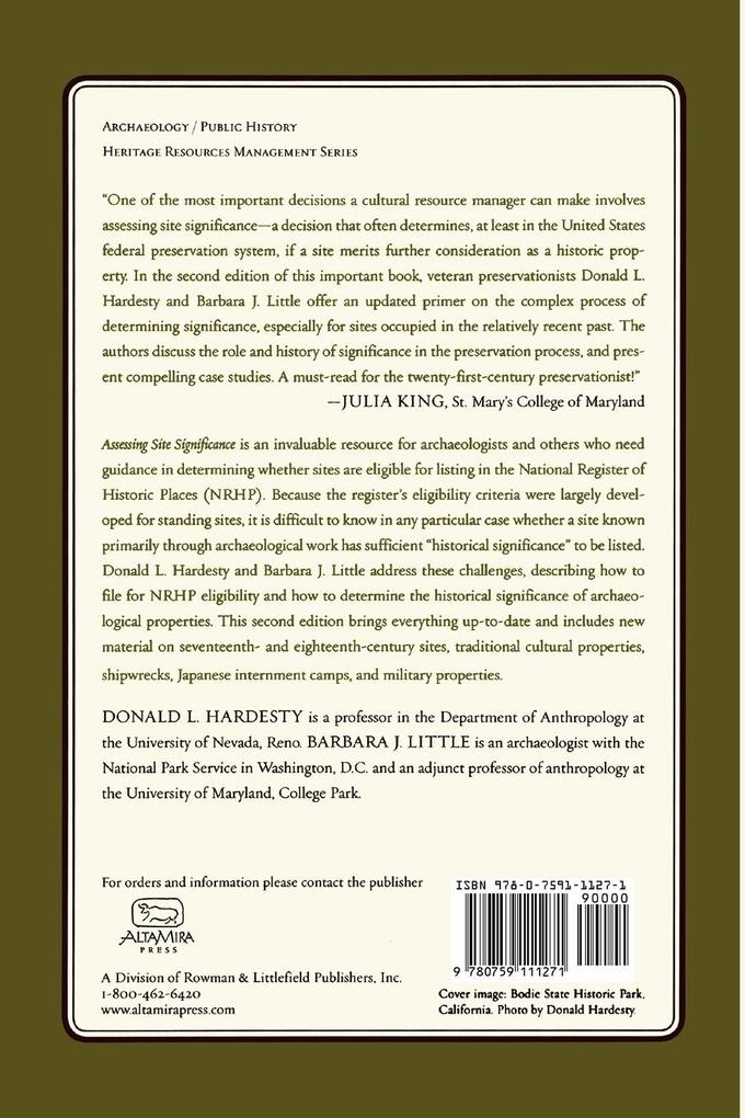 Weitere Ansicht: Assessing Site Significance | Donald L. Hardesty, Barbara J. Little