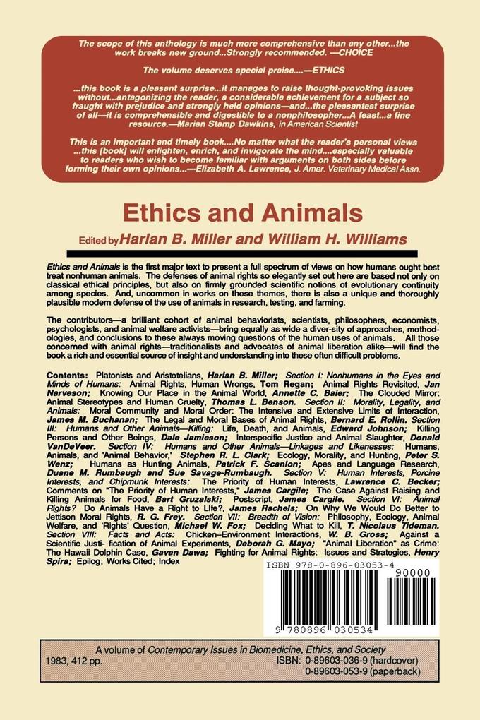 Weitere Ansicht: Ethics and Animals | Harlan B. Miller, William H. Williams