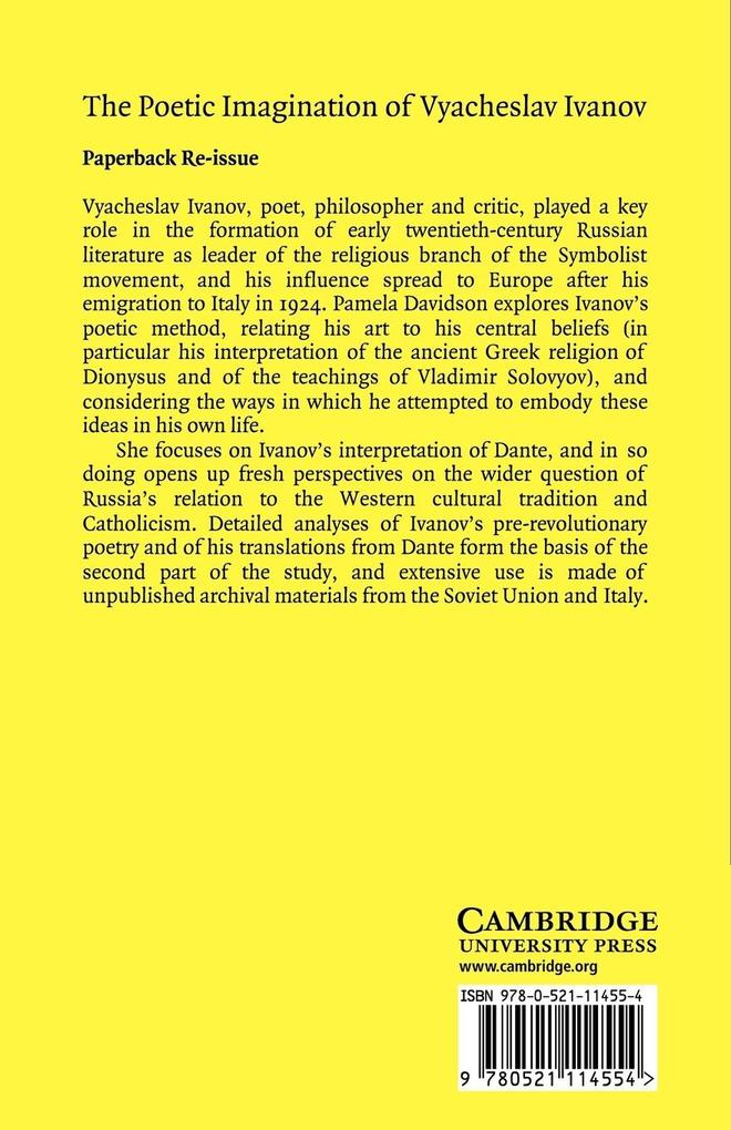 Weitere Ansicht: The Poetic Imagination of Vyacheslav Ivanov | Pamela Davidson