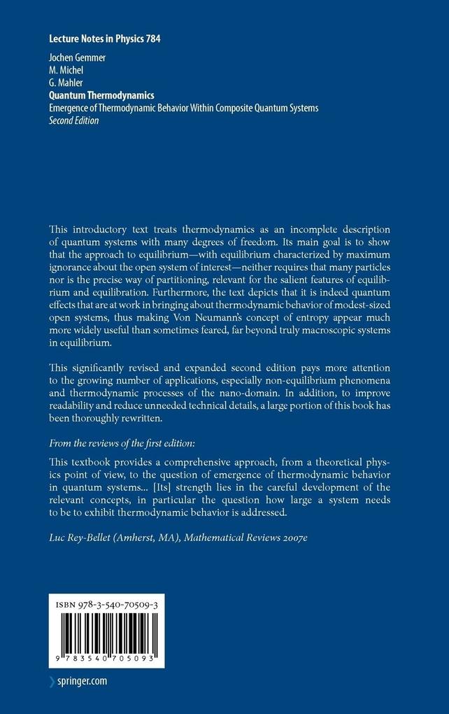 Weitere Ansicht: Quantum Thermodynamics | Jochen Gemmer, M. Michel, Günter Mahler, G. Mahler
