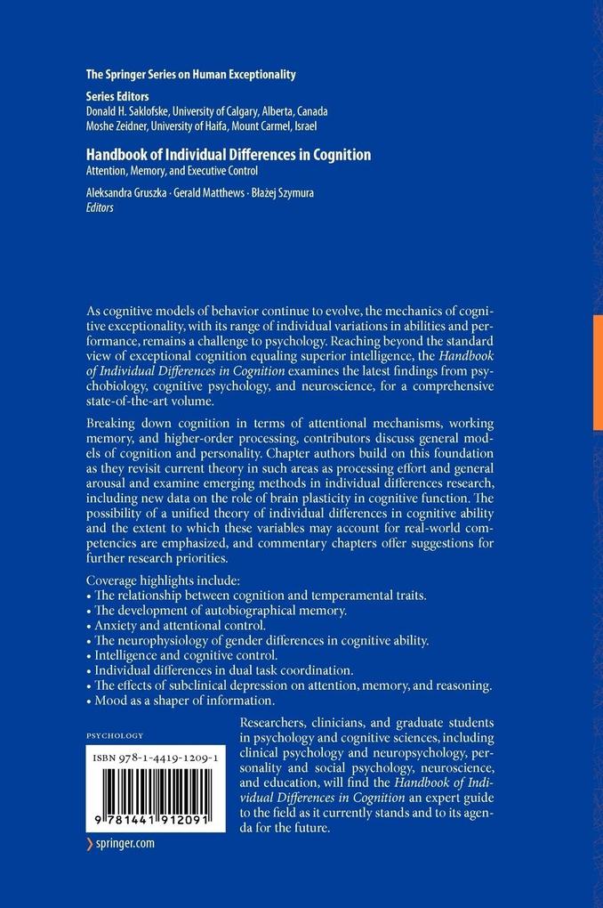 Weitere Ansicht: Handbook of Individual Differences in Cognition
