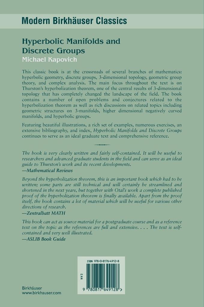 Weitere Ansicht: Hyperbolic Manifolds and Discrete Groups | Michael Kapovich