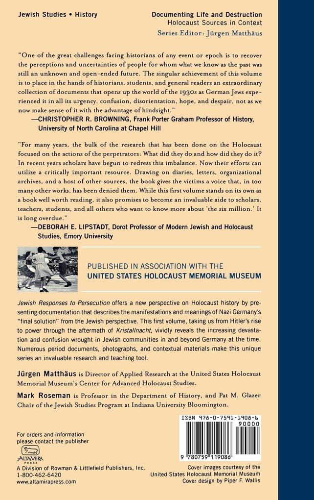 Weitere Ansicht: Jewish Responses to Persecution | Jürgen Matthäus, Mark Roseman