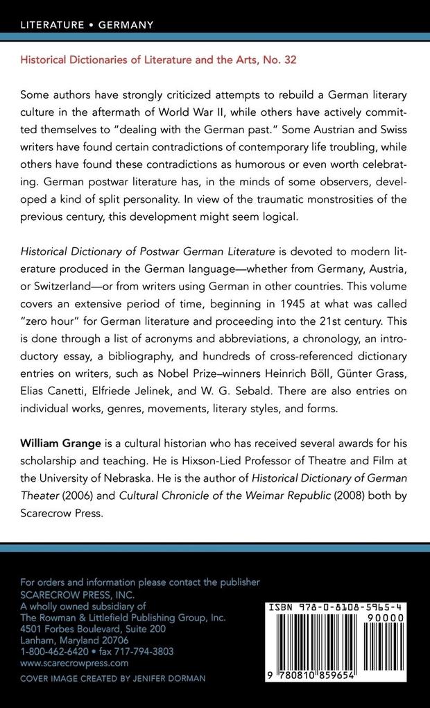 Weitere Ansicht: Historical Dictionary of Postwar German Literature | William Grange