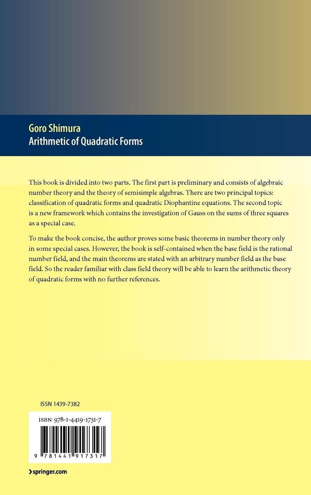 Weitere Ansicht: Arithmetic of Quadratic Forms | Goro Shimura