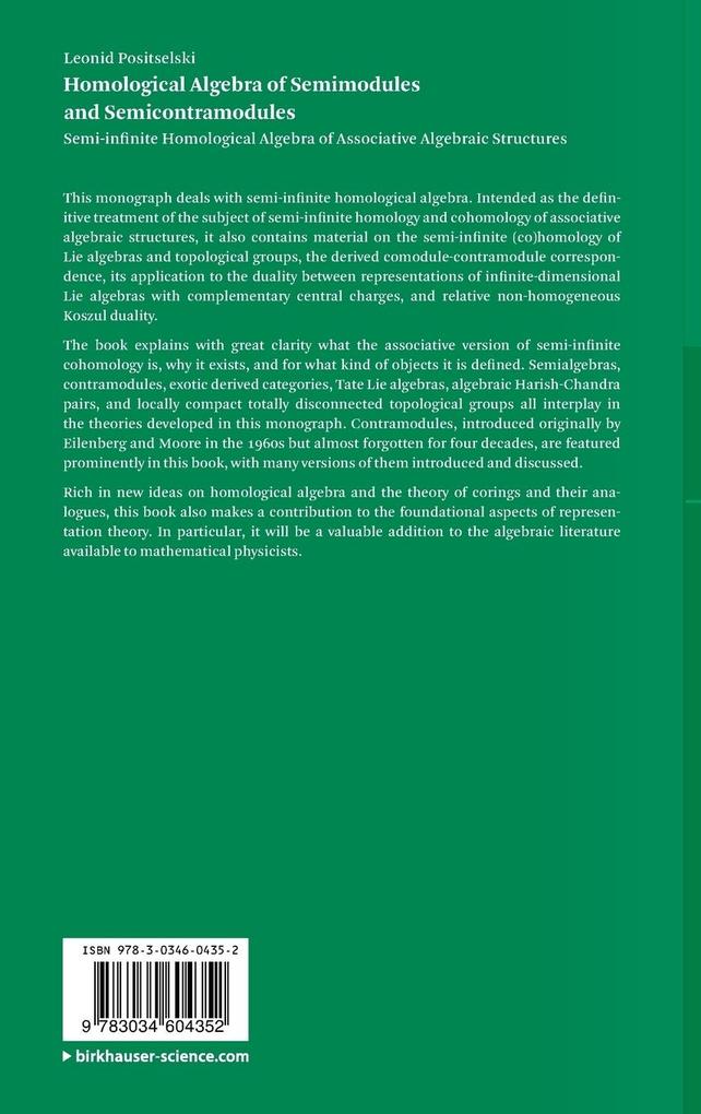 Weitere Ansicht: Homological Algebra of Semimodules and Semicontramodules | Leonid Positselski