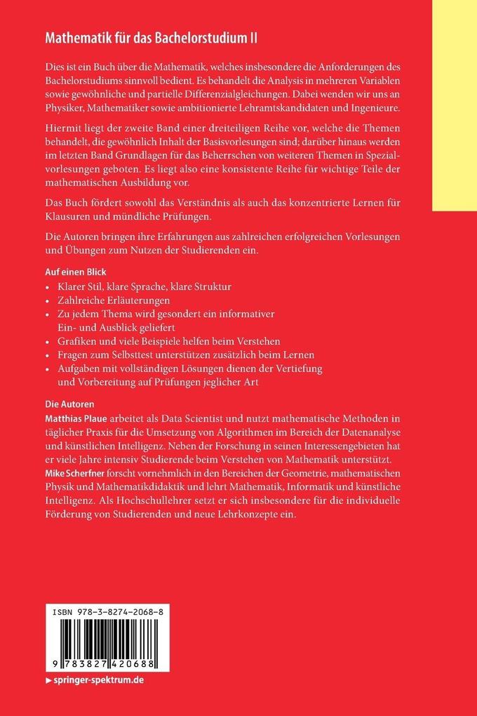 Weitere Ansicht: Mathematik für das Bachelorstudium II | Matthias Plaue, Mike Scherfner