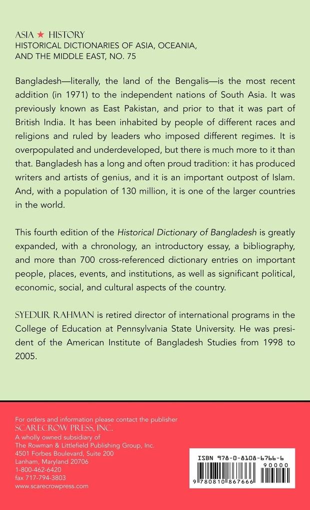 Weitere Ansicht: Historical Dictionary of Bangladesh | Syedur Rahman